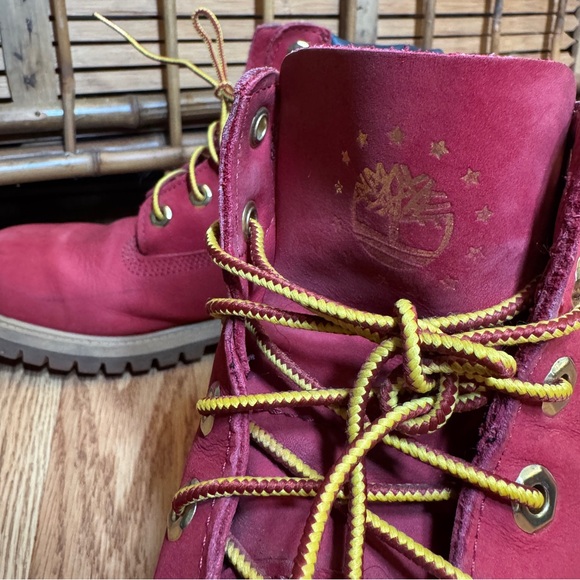 Red Timberland Boots size 6 Leather Premium 6-Inch Lace-Up Waterproof Boot - Picture 3 of 13